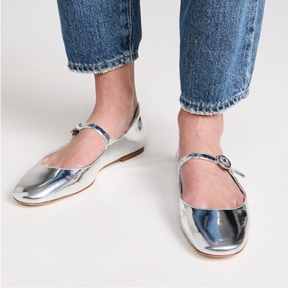 Larroude Blair Mary Jane Flats Size 9 in Silver
